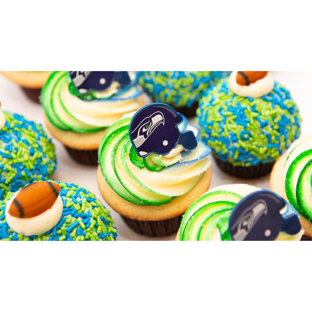 Seattle Seahawks Cupcake Toppers, Assorted Double Sided – Sports Invites